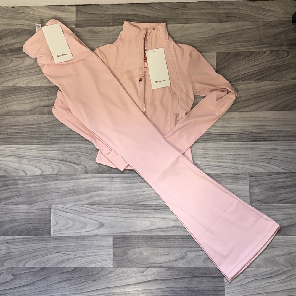 Pink & Rose Gold Lululemon Define Jacket + Align HR Flared Pants Size 6